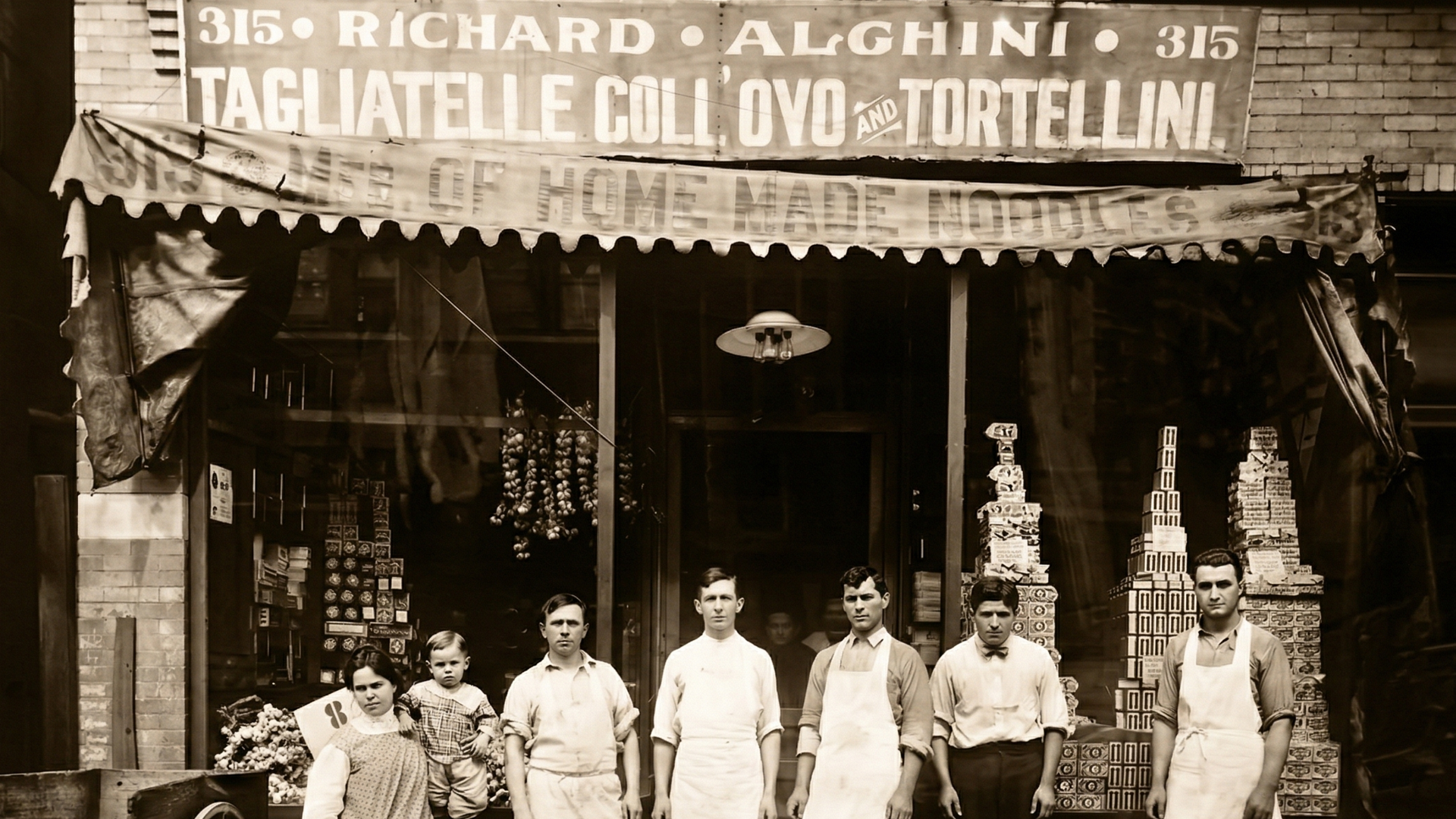 Richard Alghini's tagliatelle and tortelli shop at 315 — an Italian-American family business in early 20th century New York